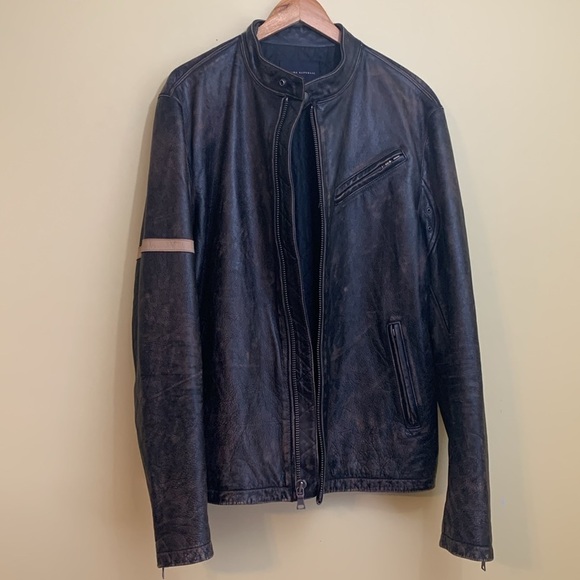 Banana Republic Brown Vintage Cafe Racer Motorcycle Leather Bomber Jacket XL T - Picture 3 of 17